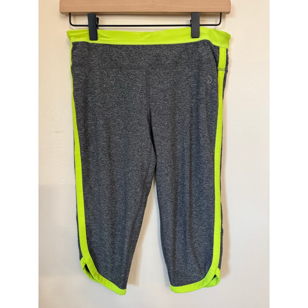 Vogo Athletica Neon Trim Capri Leggings XS High Vis Running Gym Gray
